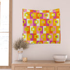 Colorful Retro Geometric Rektangel Pattern Pink Orange Yellow Wall Tapestry Gallery Image 2