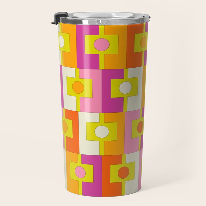 Colorful Retro Geometric Rektangel Pattern Pink Orange Yellow Travel Mug Gallery Image 3