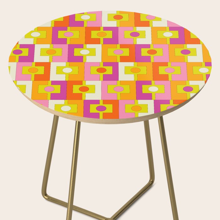 Colorful Retro Geometric Rektangel Pattern Pink Orange Yellow Side Table Gallery Image 2