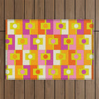 Colorful Retro Geometric Rektangel Pattern Pink Orange Yellow Outdoor Rug Gallery Image 1