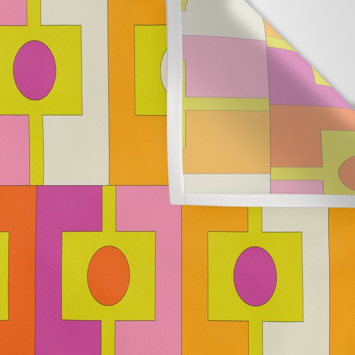 Colorful Retro Geometric Rektangel Pattern Pink Orange Yellow Wall Tapestry Gallery Image 3