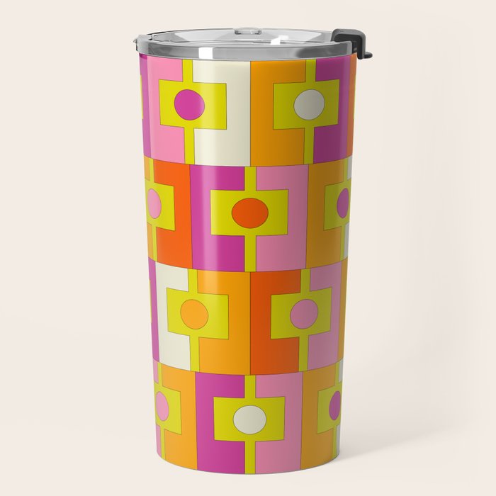 Colorful Retro Geometric Rektangel Pattern Pink Orange Yellow Travel Mug Gallery Image 2