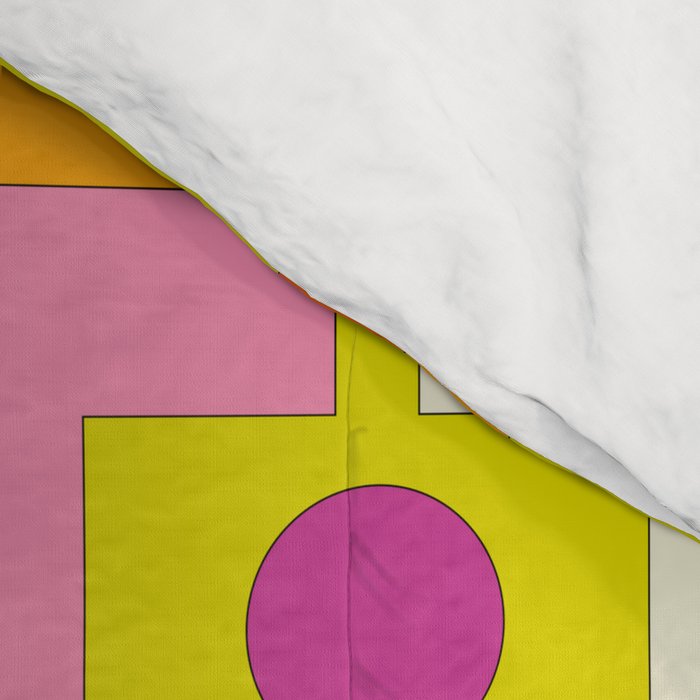 Colorful Retro Geometric Rektangel Pattern Pink Orange Yellow Comforter Gallery Image 4
