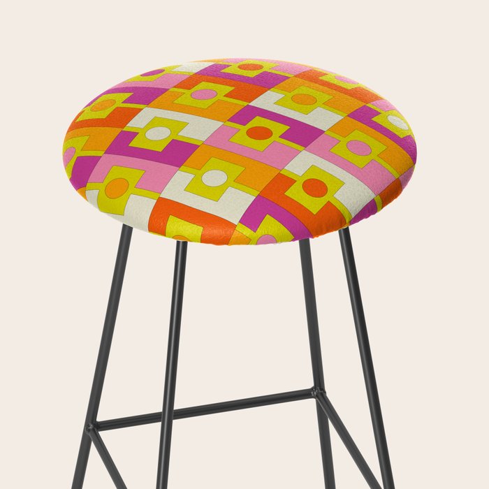 Colorful Retro Geometric Rektangel Pattern Pink Orange Yellow Stool Gallery Image 2