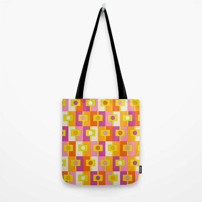 Colorful Retro Geometric Rektangel Pattern Pink Orange Yellow Tote Bag Gallery Image 2