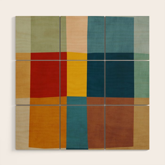 Mid-Century Modern Geometric Warm Tones Artwork Wood Wall Art Gallery Image 1