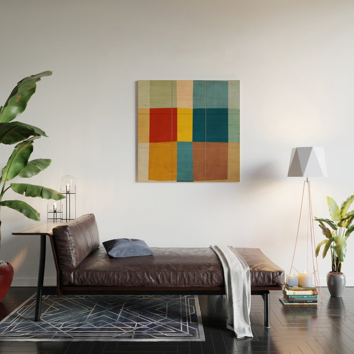 Mid-Century Modern Geometric Warm Tones Artwork Wood Wall Art Gallery Image 2