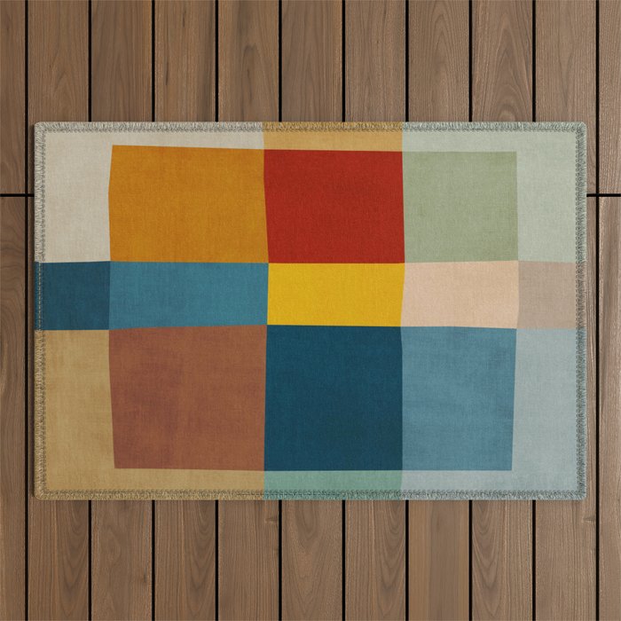 Mid-Century Modern Geometric Warm Tones Artwork Outdoor Rug Gallery Image 1