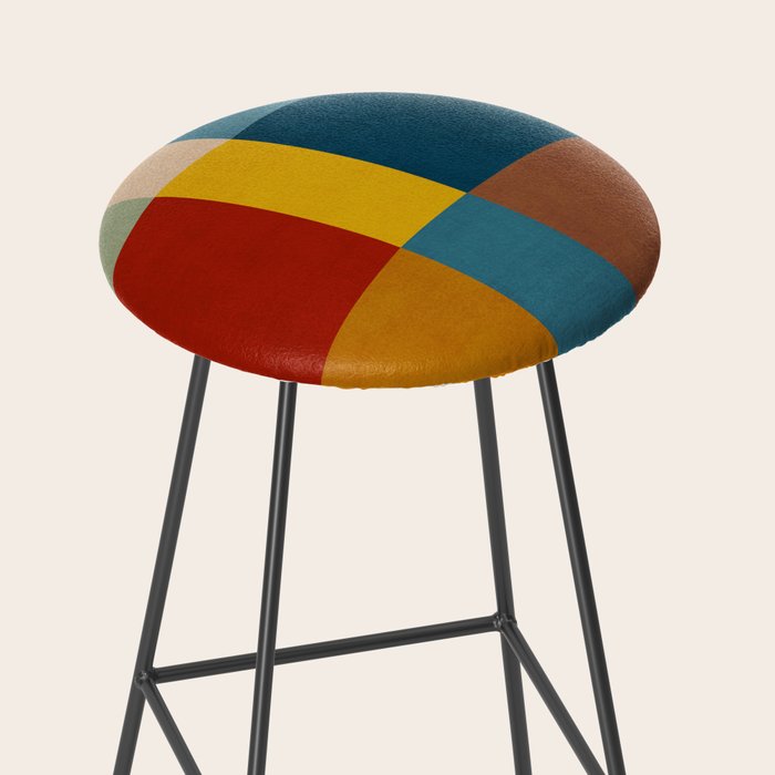 Mid-Century Modern Geometric Warm Tones Artwork Stool Gallery Image 2