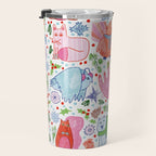 Winter Forest Woodland Animals in Pink & Blue Travel Mug Gallery Image 3