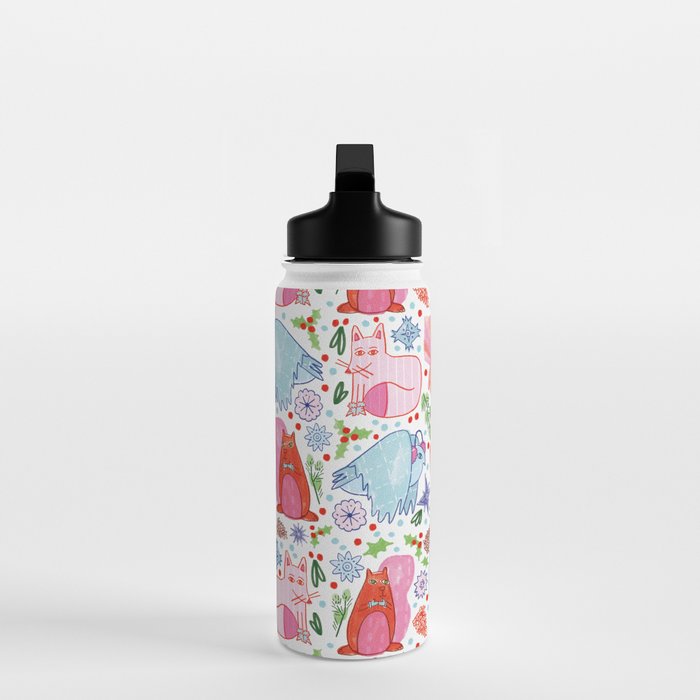 Winter Forest Woodland Animals in Pink & Blue Water Bottle Gallery Image 3