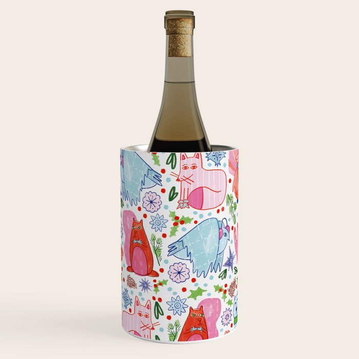 Winter Forest Woodland Animals in Pink & Blue Wine Chiller Gallery Image 2