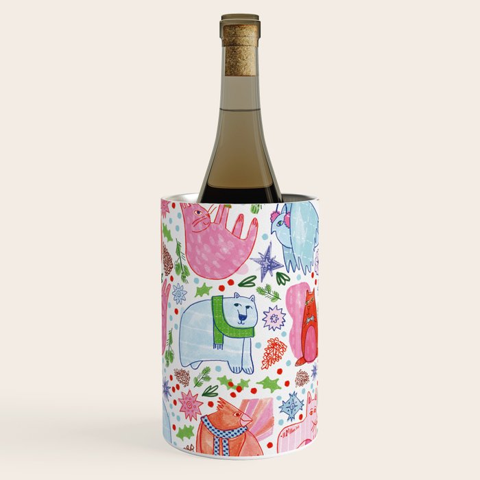 Winter Forest Woodland Animals in Pink & Blue Wine Chiller Gallery Image 3