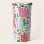 Winter Forest Woodland Animals in Pink & Blue Travel Mug Gallery Image 2
