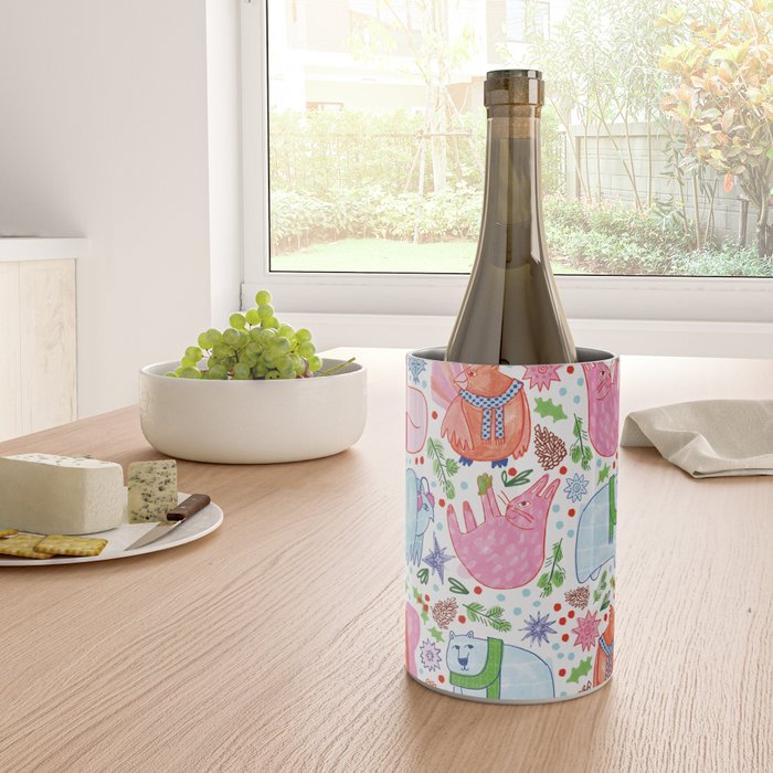 Winter Forest Woodland Animals in Pink & Blue Wine Chiller Gallery Image 4