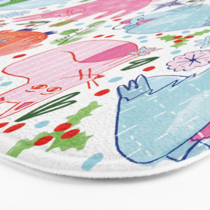 Winter Forest Woodland Animals in Pink & Blue Bath Mat Gallery Image 3