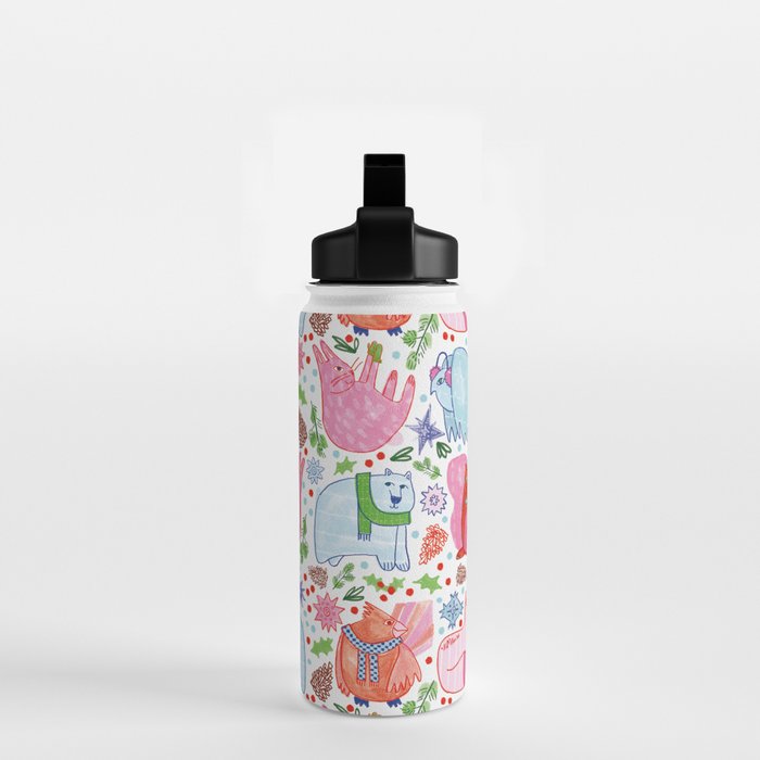 Winter Forest Woodland Animals in Pink & Blue Water Bottle Gallery Image 2