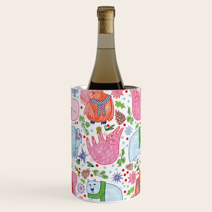 Winter Forest Woodland Animals in Pink & Blue Wine Chiller Gallery Image 1