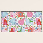 Winter Forest Woodland Animals in Pink & Blue Desk Mat Gallery Image 3