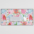 Winter Forest Woodland Animals in Pink & Blue Desk Mat Gallery Image 1