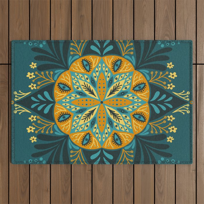 Sprouting Mandala â Teal Outdoor Rug Gallery Image 1