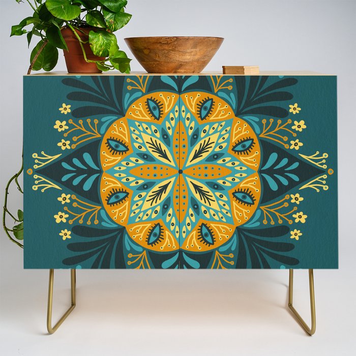 Sprouting Mandala â Teal Credenza Gallery Image 1