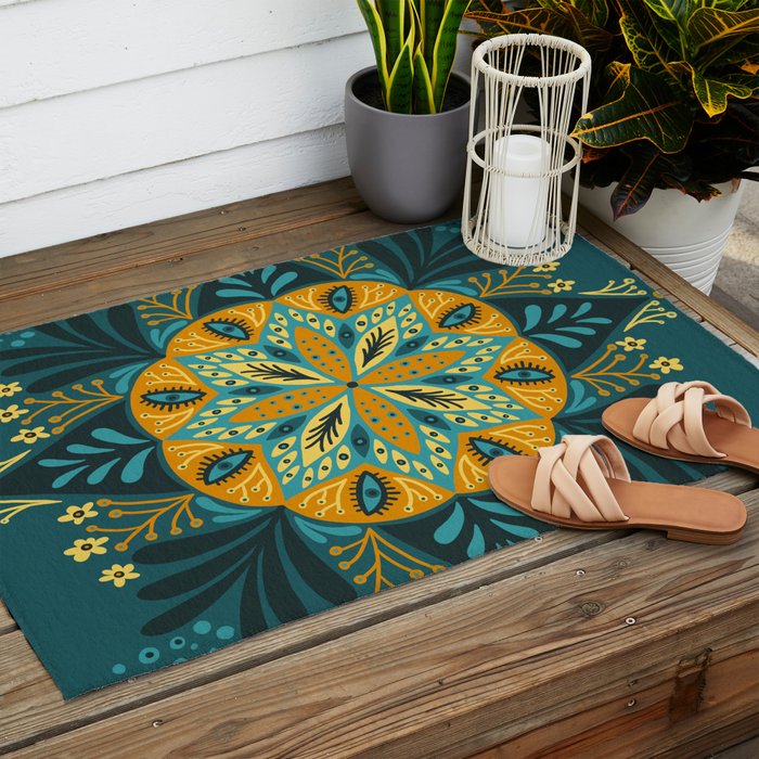 Sprouting Mandala â Teal Outdoor Rug Gallery Image 2