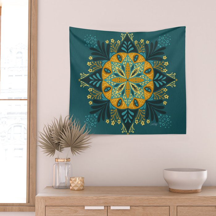 Sprouting Mandala â Teal Wall Tapestry Gallery Image 2
