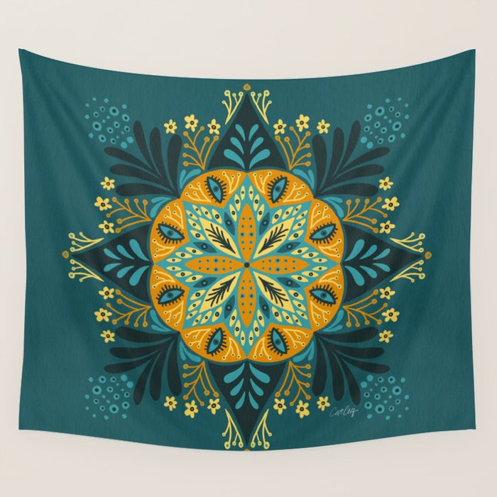 Sprouting Mandala â Teal Wall Tapestry Gallery Image 4