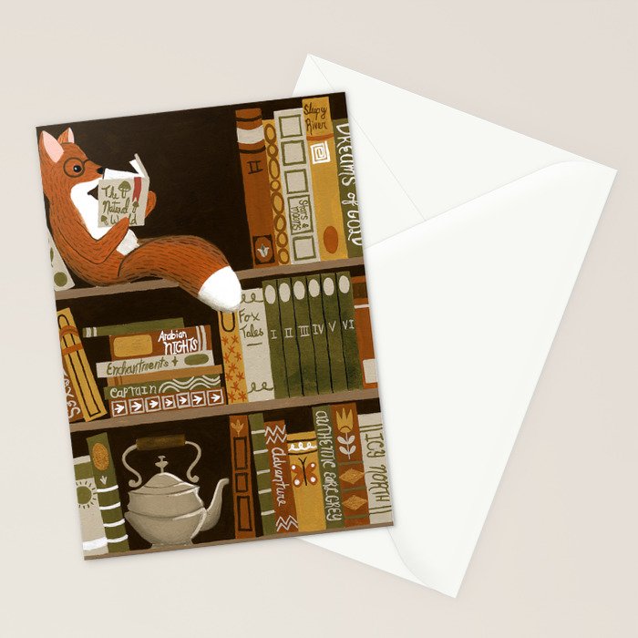 fox bookshelf Stationery Card Gallery Image 2