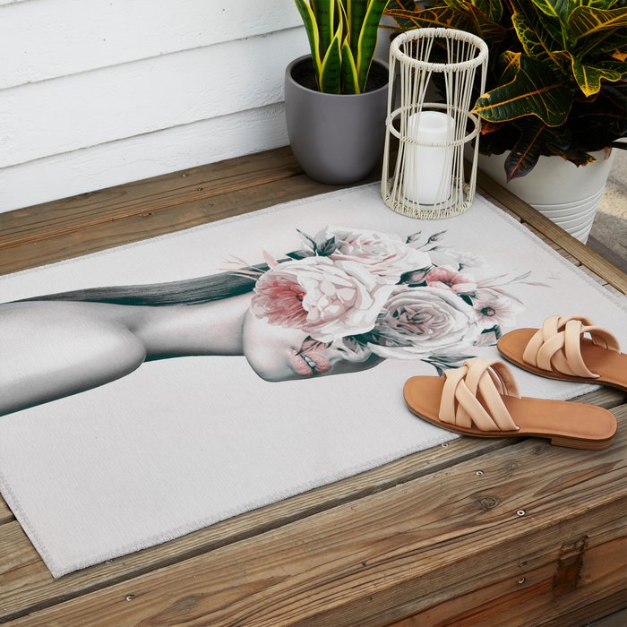 WOMAN WITH FLOWERS 11 Outdoor Rug Gallery Image 2