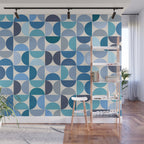 Mid Century Modern Pattern Blue Wall Mural Gallery Image 1