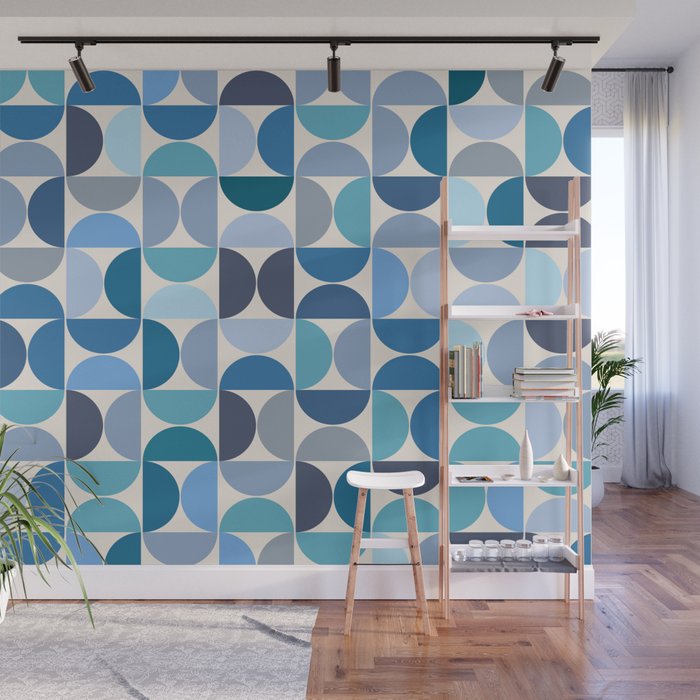 Mid Century Modern Pattern Blue Wall Mural Gallery Image 1