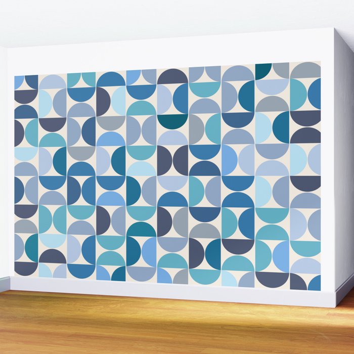 Mid Century Modern Pattern Blue Wall Mural Gallery Image 2