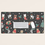 Christmas Festive Cute Holiday Kittens on Dark Desk Mat Gallery Image 1
