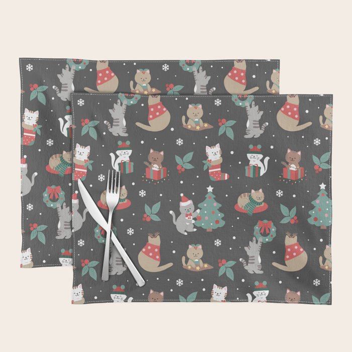 Christmas Festive Cute Holiday Kittens on Dark Placemat Gallery Image 1