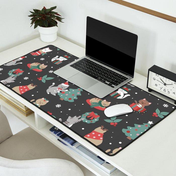 Christmas Festive Cute Holiday Kittens on Dark Desk Mat Gallery Image 2