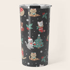 Christmas Festive Cute Holiday Kittens on Dark Travel Mug Gallery Image 1