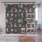 Christmas Festive Cute Holiday Kittens on Dark Wall Mural Gallery Image 1
