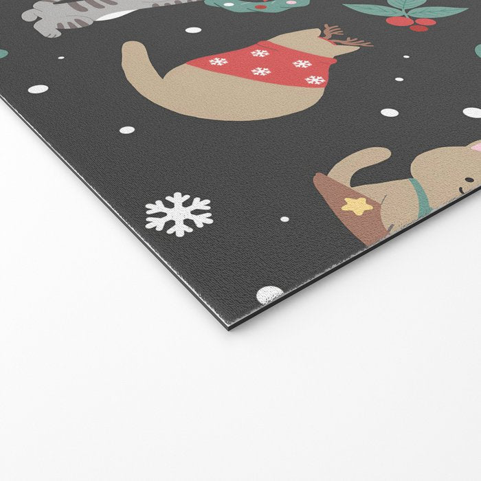 Christmas Festive Cute Holiday Kittens on Dark Welcome Mat Gallery Image 2