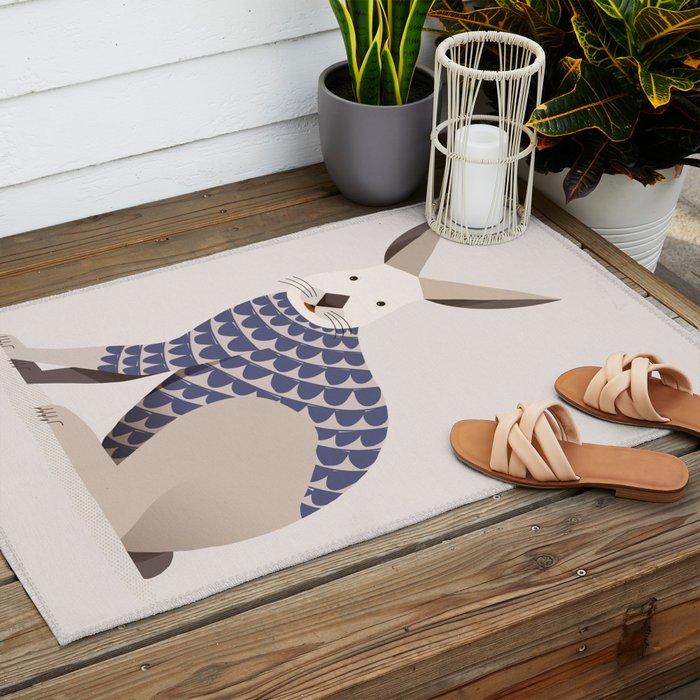 Whimsical European Hare Outdoor Rug Gallery Image 2
