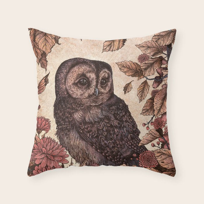 Tawny Owl Pink Throw Pillow Gallery Image 6