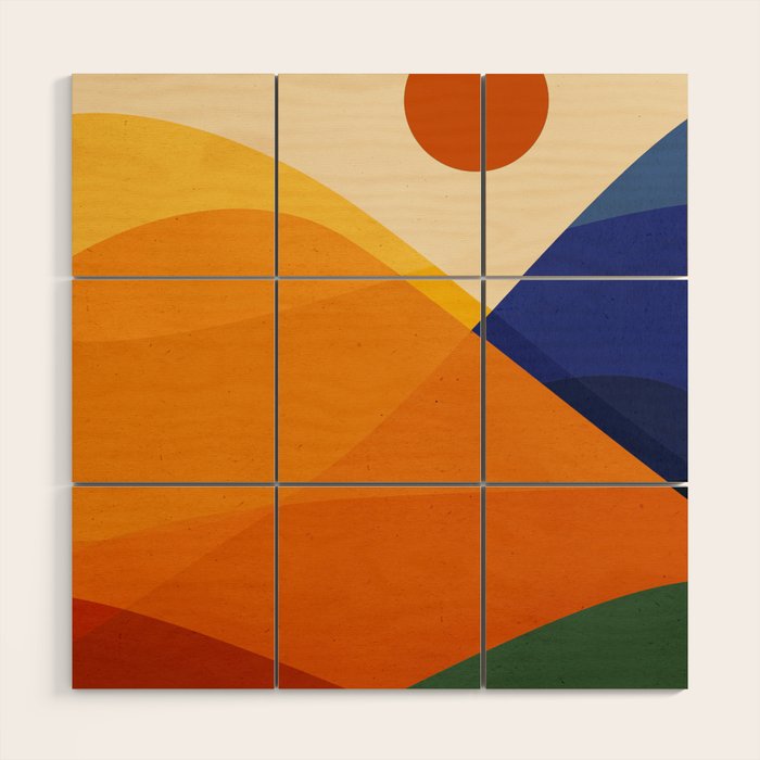 Retro Mountain Sunset Wood Wall Art Gallery Image 1