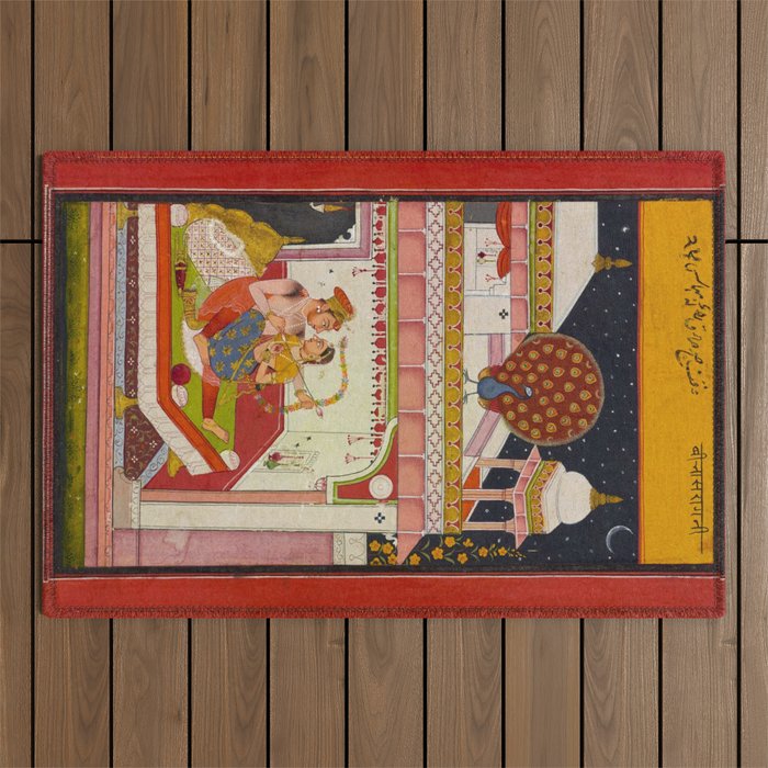 Vibhasa-Ragini Antique Indian Miniature Painted Illustration Outdoor Rug Gallery Image 1
