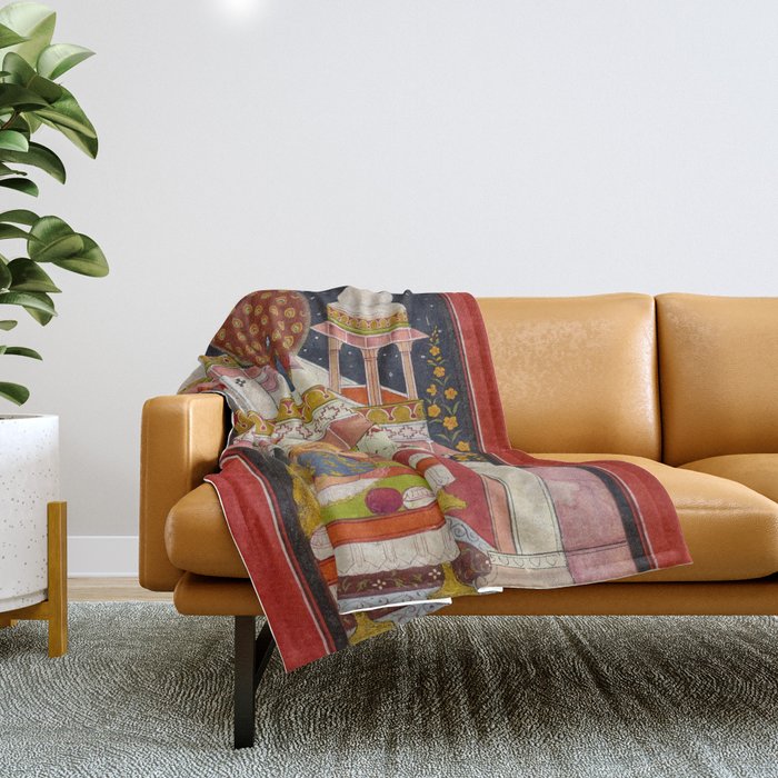 Vibhasa-Ragini Antique Indian Miniature Painted Illustration Throw Blanket Gallery Image 1