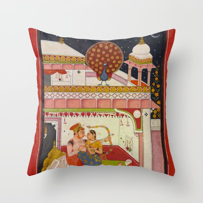 Vibhasa-Ragini Antique Indian Miniature Painted Illustration Throw Pillow Gallery Image 6
