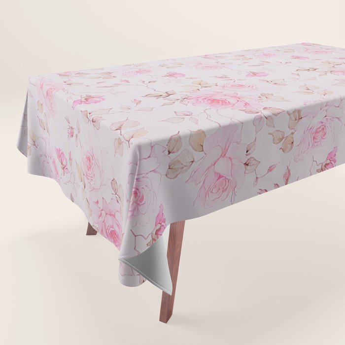 Modern Vintage Blush Pink  Romantic Floral Pattern Tablecloth Gallery Image 1