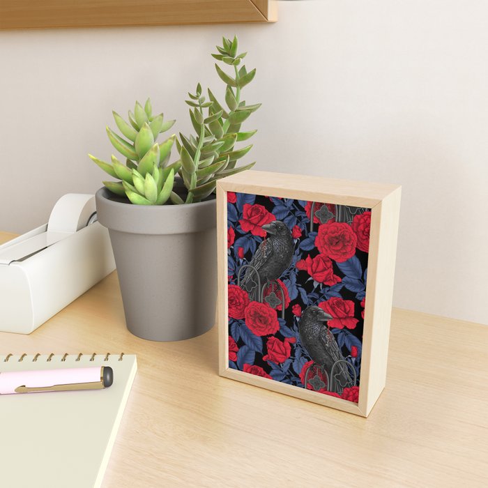 Ravens and red roses with blue leaves Mini Art Print Gallery Image 2