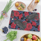 Ravens and red roses with blue leaves Cutting Board Gallery Image 2