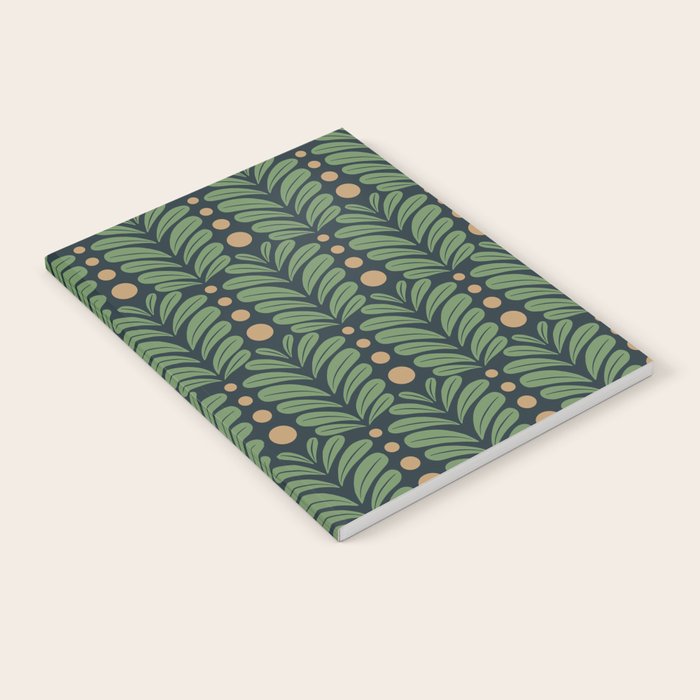 Green and Navy Botanical Scalloped Art Deco Pattern Notebook Gallery Image 2